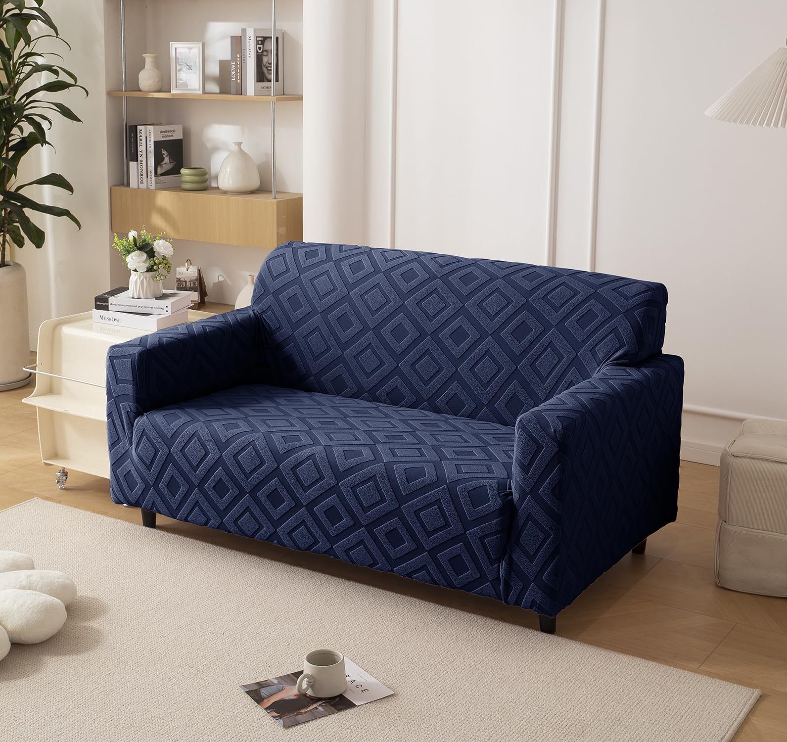 Universal Jacquard Fabric Diamond Texture Sofa Cover 220 GSM (Navy Blue)