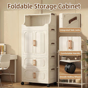Foldable Wardrobe with Magnetic Doors & Wheels - Ivory White