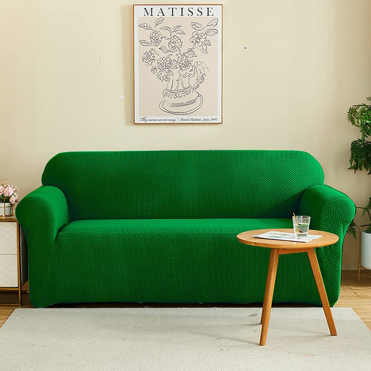 Universal Polar Fleece Fabric Sofa Cover with 1 Cushion Cover(Emerald Green)