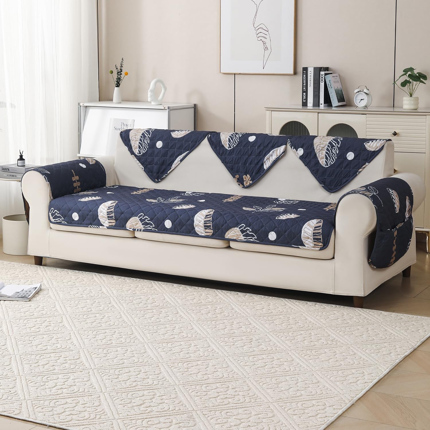 'Aura Petal Series' Quilted Sofa Mat Printed – Anti Slip (Paisley Charcoal)