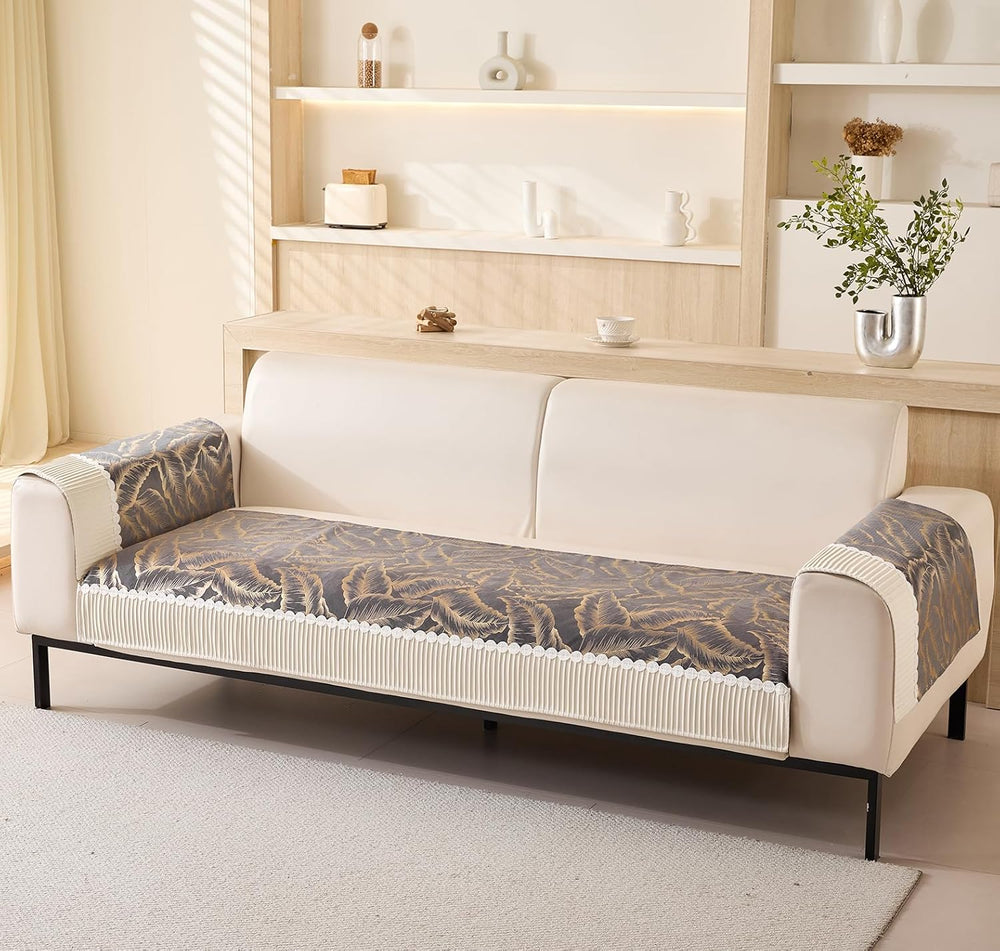 Leaf Pattern Chenille Fabric Sofa Cover Set – 3-Piece (2 Armrest Covers 50x70cm + 1 Seat Cover) Grey