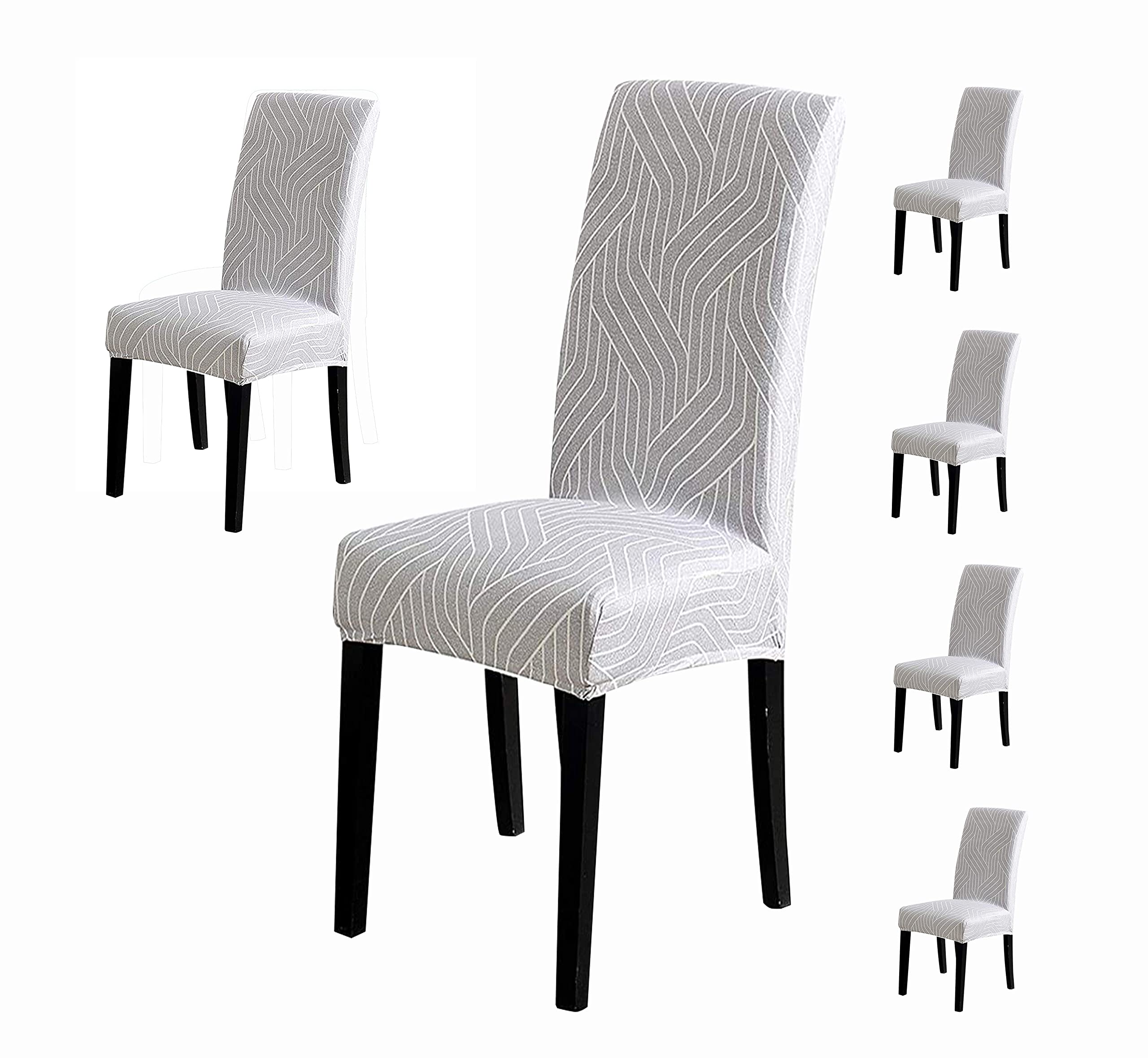 Polyester Spandex Printed Chair Cover Slipcover (Complex Grey)