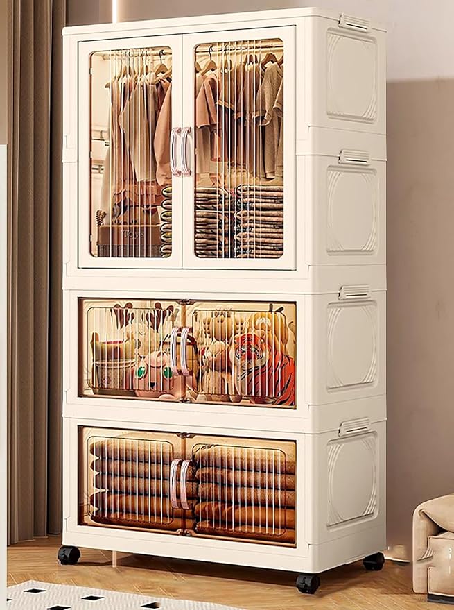 Clothes Storage Box Cabinet with Plastic 8 Hanger, Spacious Compartments