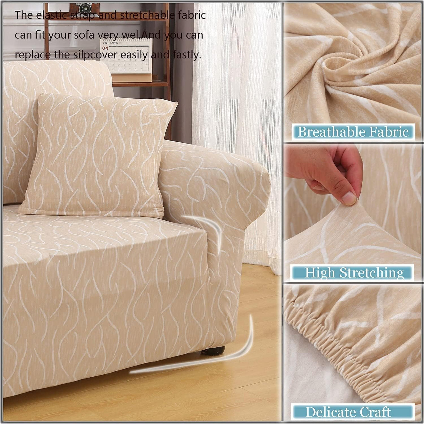 Universal Stretchable Sofa Cover-Beige Wavy