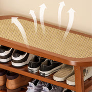 Bamboo Shoe Rack Bench with 4 Hook Coat Rack - Brown
