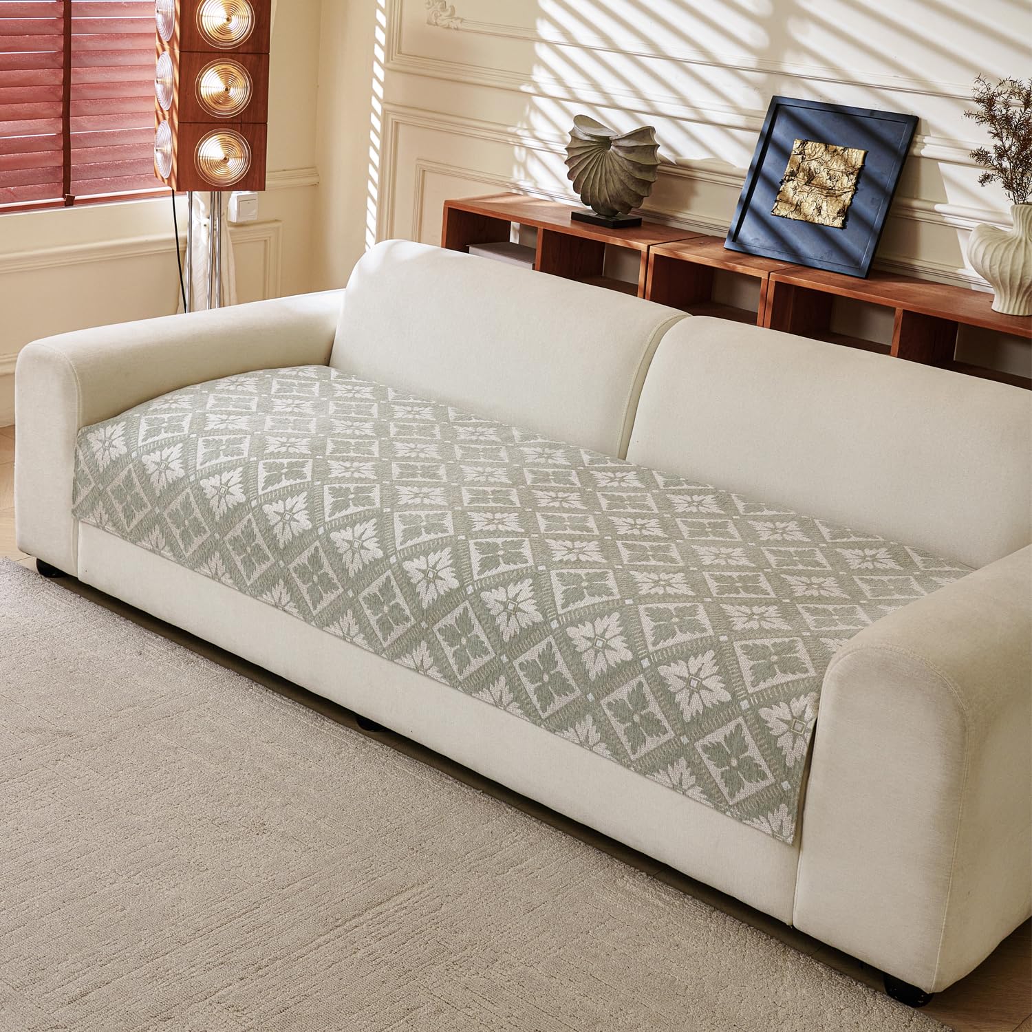 Lumen Series Chenille Jacquard Couch Cover – Quilted Non-Slip Washable Sofa (Green)
