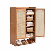 Narrow 2 Door 6-Layer Wooden Shoe Cabinet - Brown