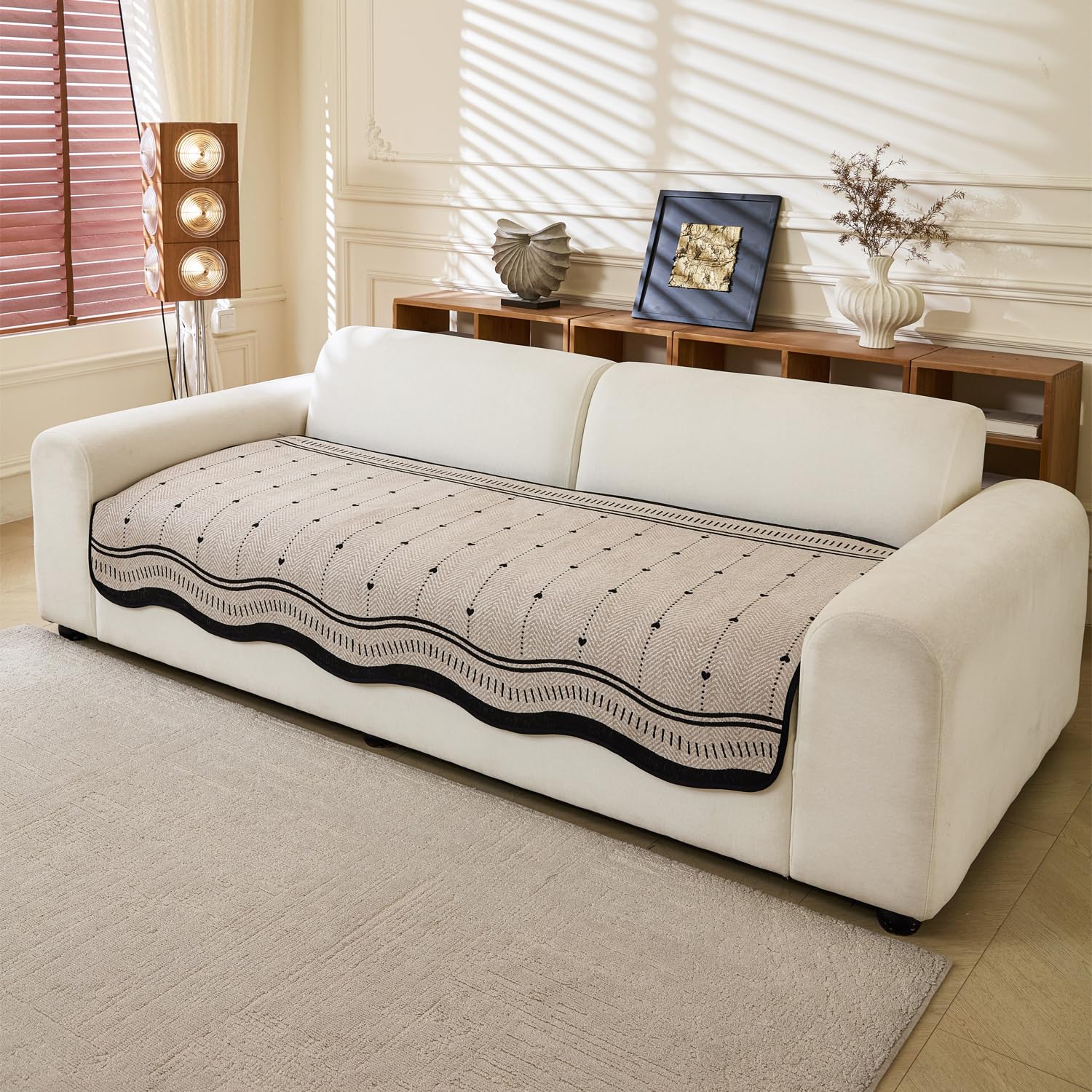Loom Stripe Series Chenille Couch Cover Curved Edge Quilted Non-Slip Washable Sofa (Brown)