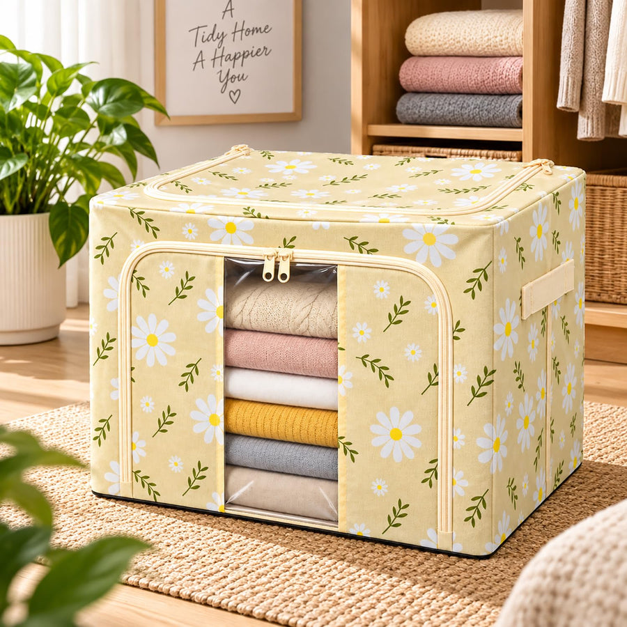 Clothing Storage Box 66 Litre - Cream Flower