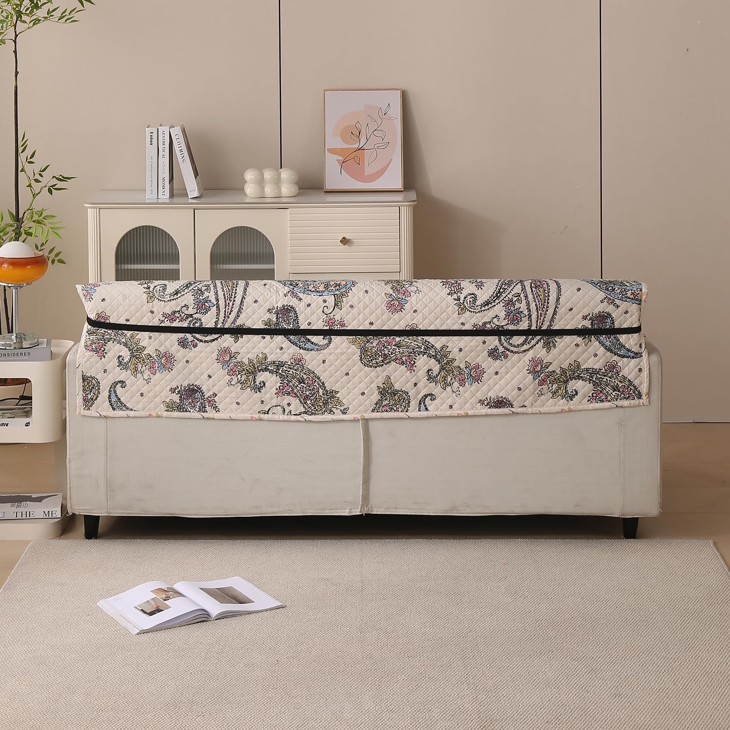 Polyester Sofa Cover Mat Reversible Couch Protector-White Pearl