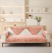 Sofa Cover Mat Leaf Coral Fleece Chenille Fabric Seater Sofa (Peach)