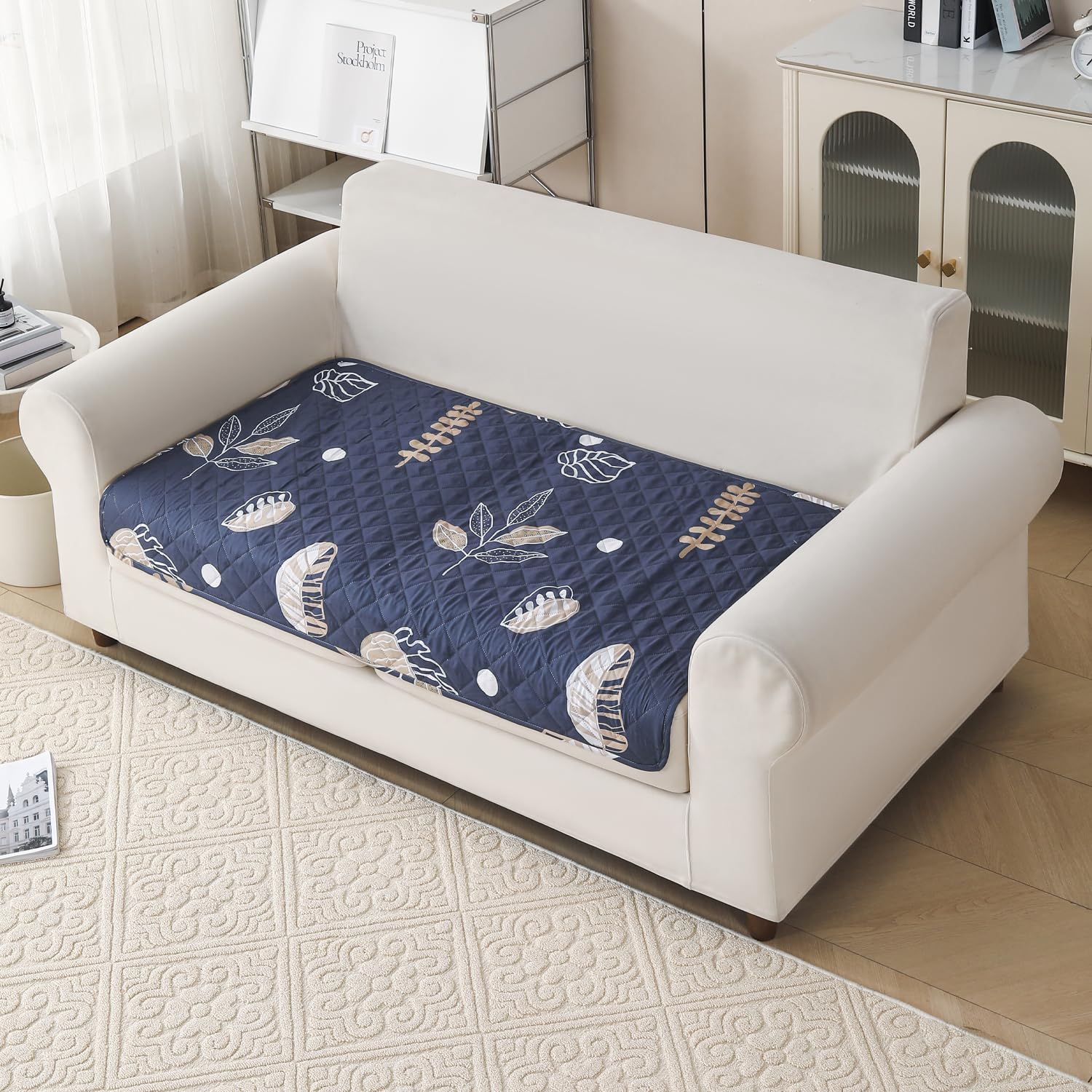 'Aura Petal Series' Quilted Sofa Mat Printed – Anti Slip (Paisley Charcoal)