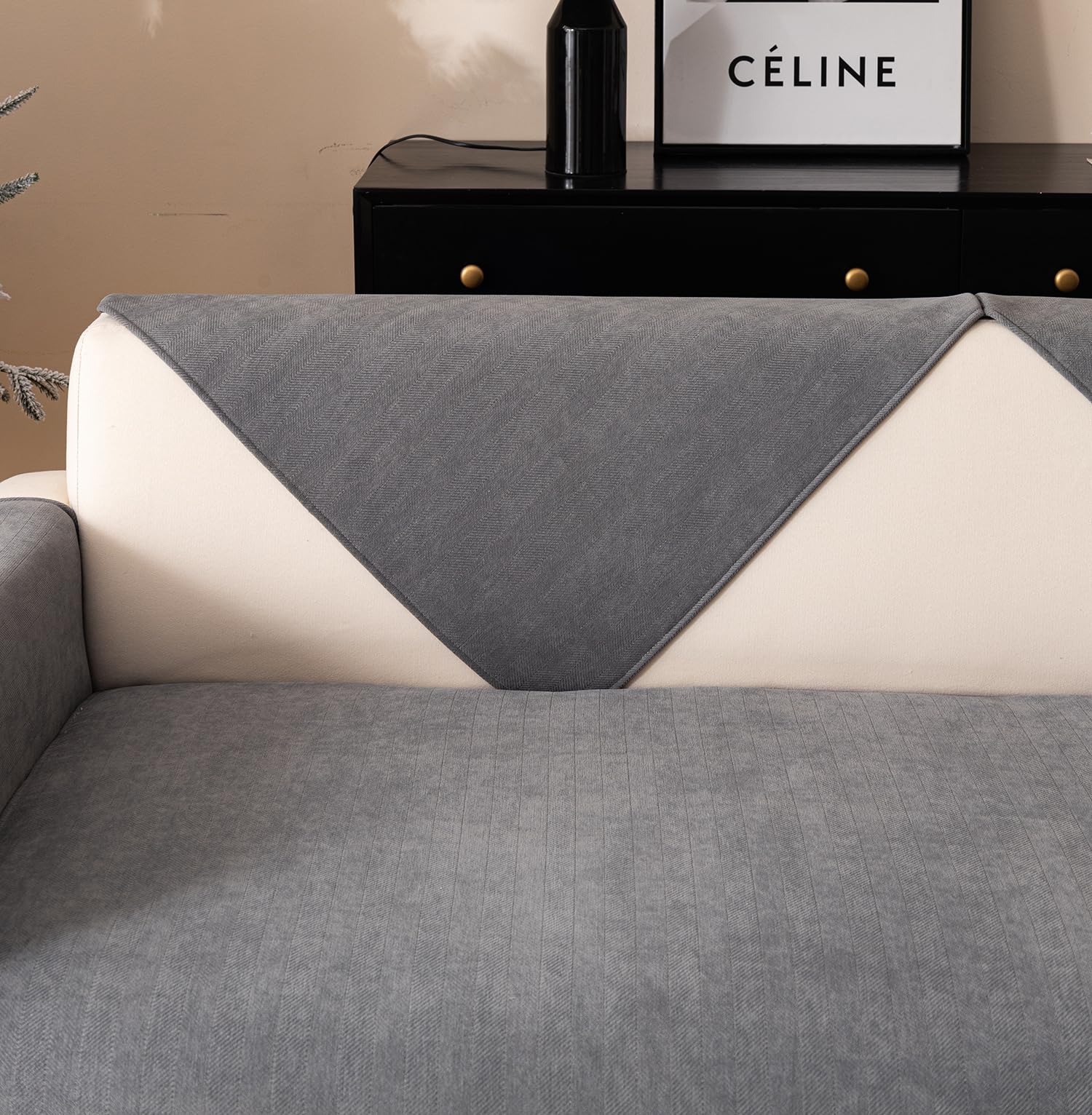 Sofa Covers Herringbone Chenille Fabric 1/2/3/4/5 Seater (GREY)