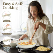15-Piece Maifan Stone Nonstick Cookware Set with Detachable Handle Granite Beige