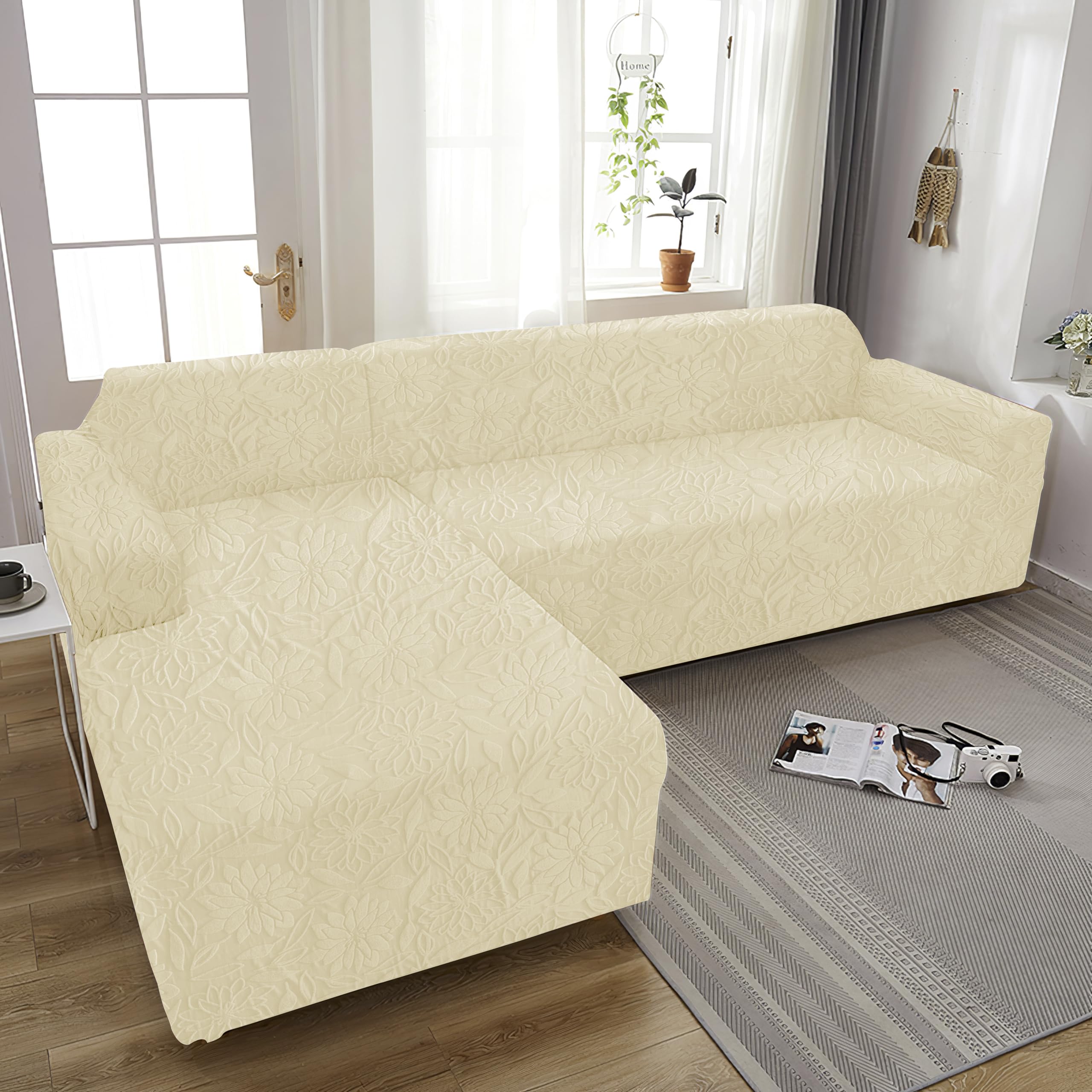Universal Jacquard Waterproof Camellia Thickened Fabric Sofa Cover (Beige)