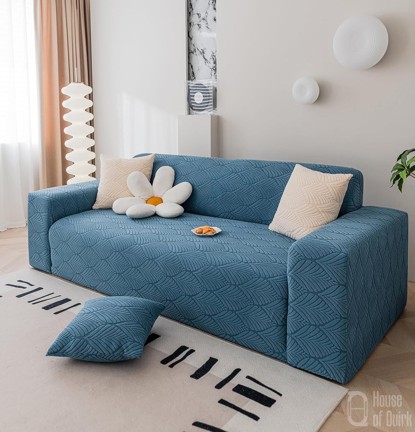 Universal Jacquard Leaf Texture Fabric Sofa Cover-Blue