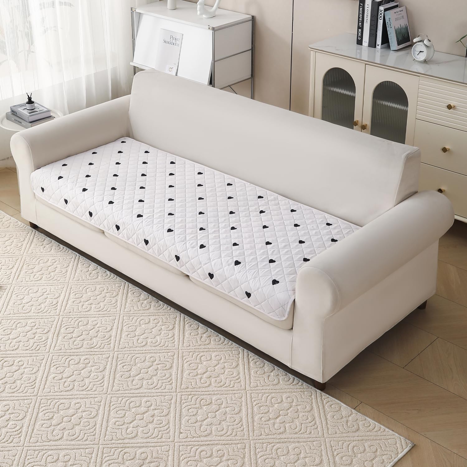'Gulnaar Series' Printed Quilted Sofa Cover for 1/2/3/4 Seater – Anti-Slip (Mocha Mist)