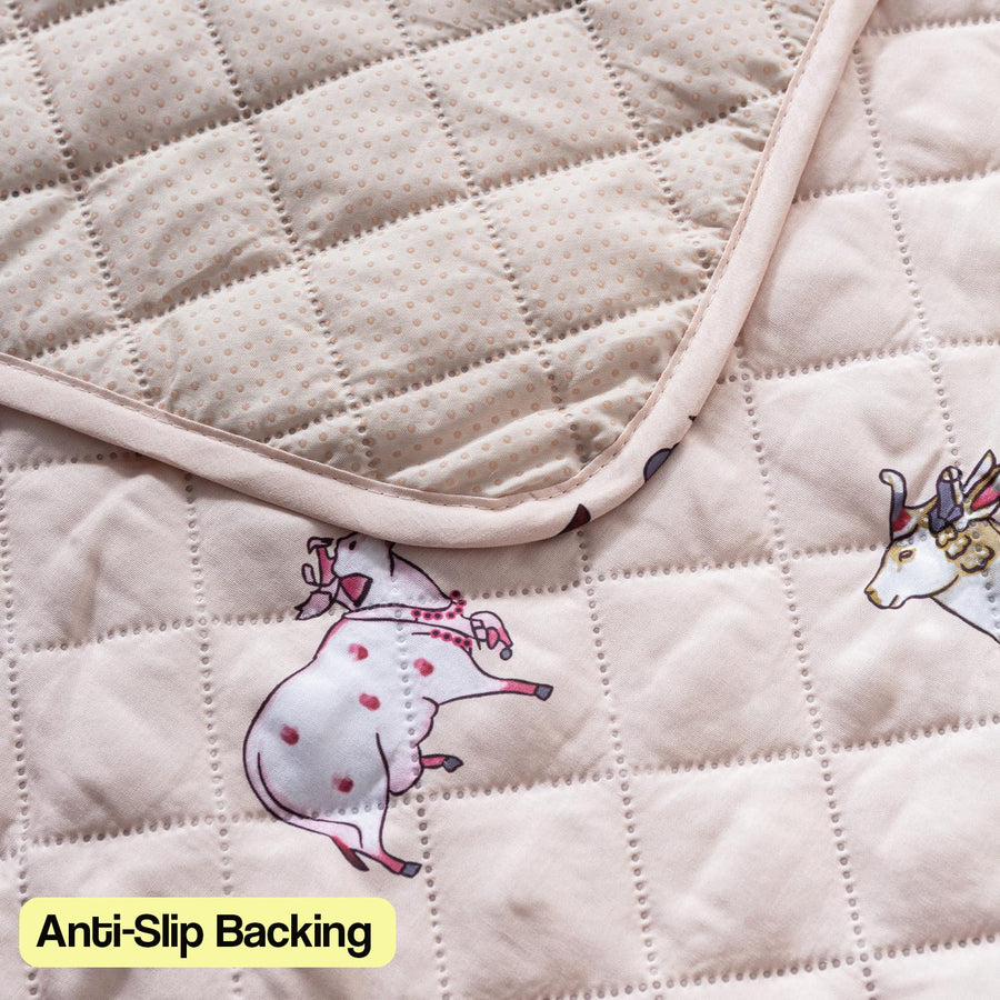 Printed Quilted Sofa Cover for 1/2/3/4 Seater Anti-Slip- Kamdhenu