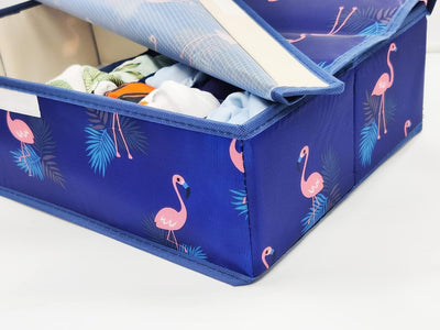 Innerwear Organizer 15+1 Compartment Non-Smell Non Woven Foldable Fabric Storage Box for Closet - Blue Flamingo