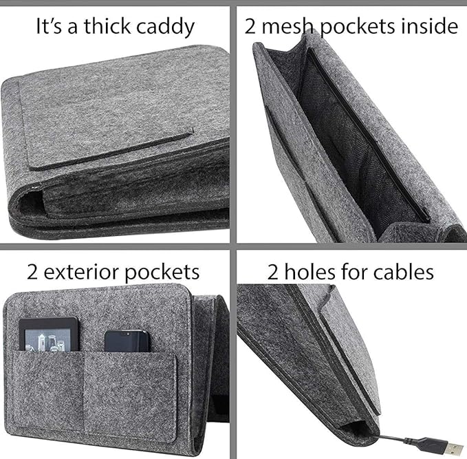 Bedside Caddy Bed Hanging Organizer (32 cm x 1.5 cm x 21 cm, Grey)