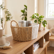 Oval Woven Paper Rope Storage Baskets Set of 2 - Beige