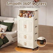 Foldable Wardrobe with Magnetic Doors & Wheels - Ivory White