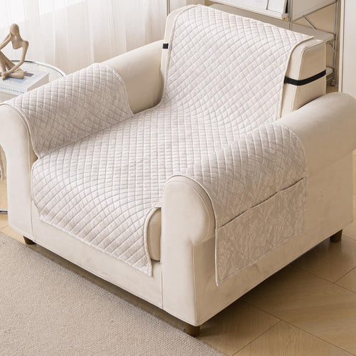 Quilted Printed Sofa Cover for Indian Sofa Set – Washable (Beige Stem)