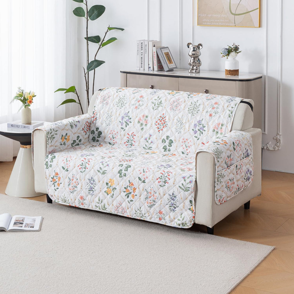Mughal Series Anti-Slip Sofa Cover Mat with Pocket – Polyester Couch Protector(Baghe Bahar)