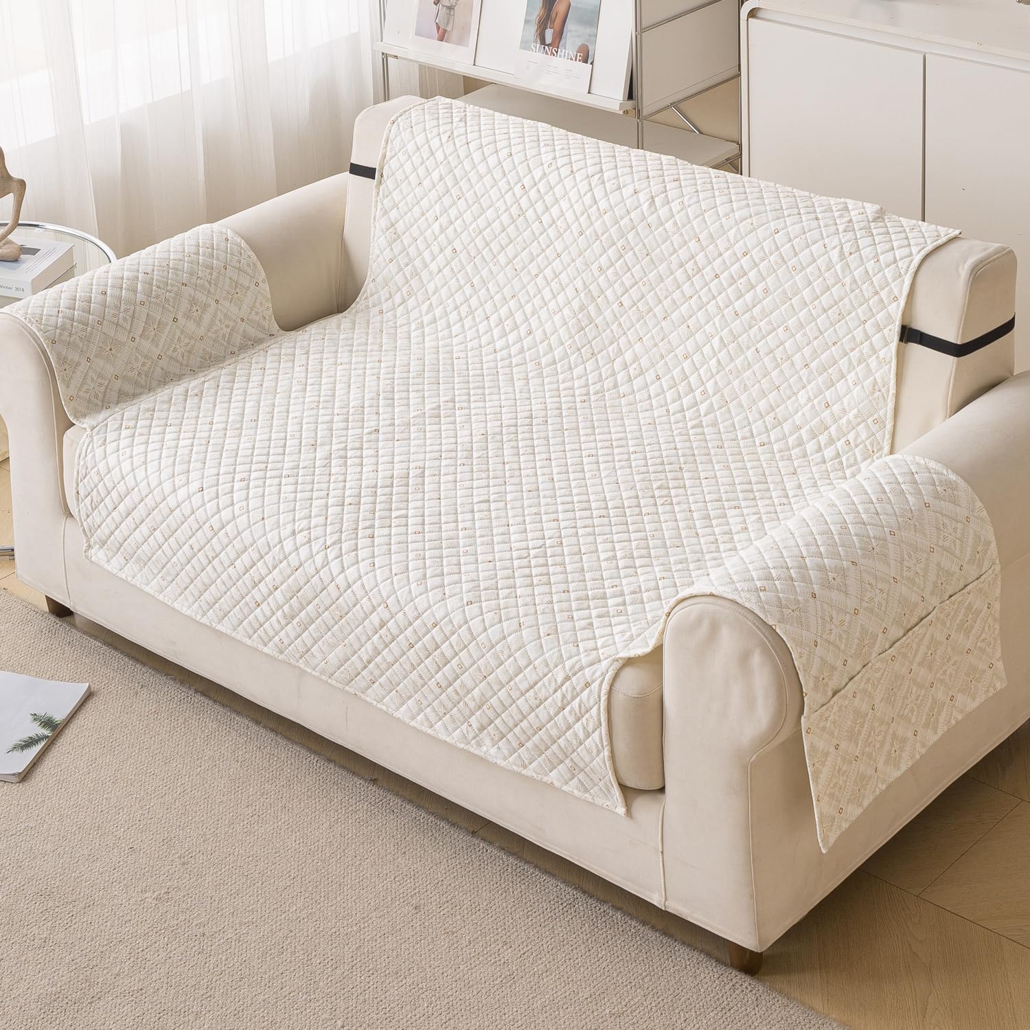 Quilted Printed Sofa Cover for Indian Sofa Set – Washable (Snowflake)