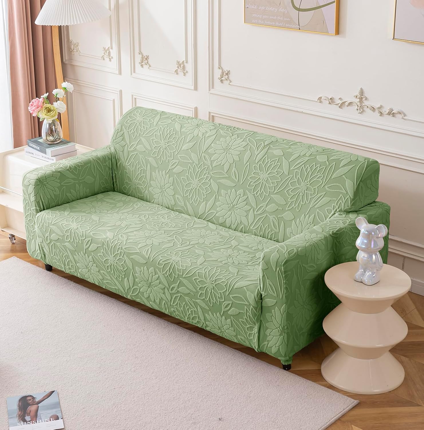 Universal Jacquard Waterproof Camellia Fabric Sofa Cover (Green)