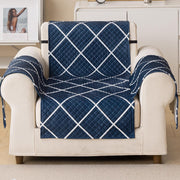 Quilted Printed Sofa Cover for Indian Sofa Set – Washable (Blue Diamond)