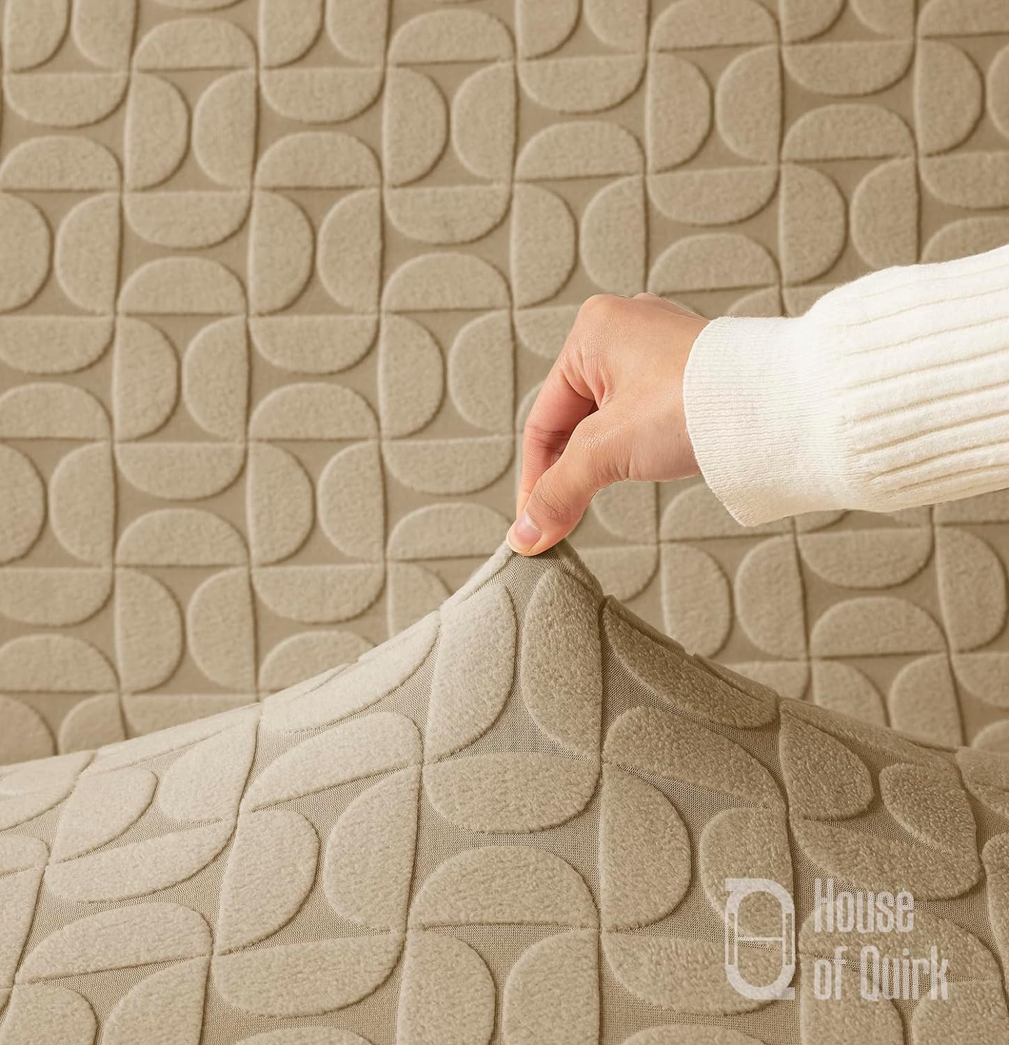 Jacquard Fabric Texture Sofa Cover 220 GSM Sofa Slipcover-Camel