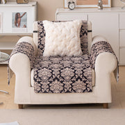 Quilted Printed Sofa Cover for Indian Sofa Set – Washable (Black Motif)