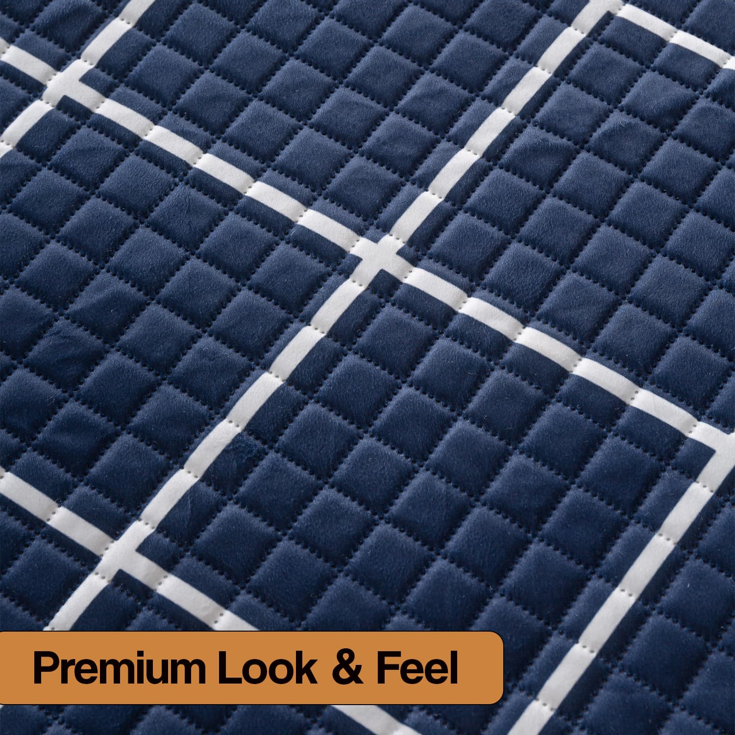 Printed Sofa Cover for Indian Sofa Set Quilted, Washable & Durable (Blue Diamond)