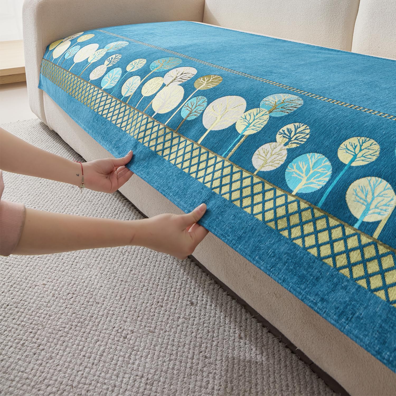 Moontree Series Quilted Chenille Jacquard Sofa Cover – Non-Slip, Washable, Soft Furniture Protector
