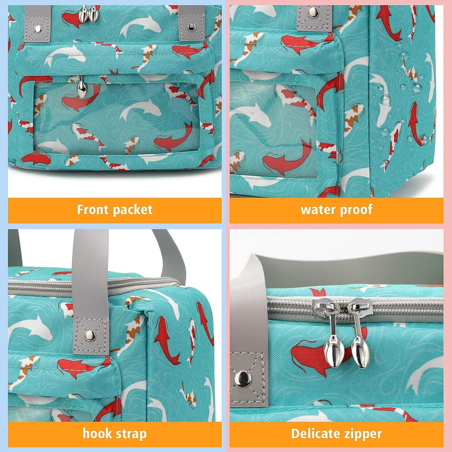 Women Lunch Bag for School Picnic Office Outdoor Gym (Green Dolphin)