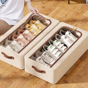 Cotton Linen Foldable Under Bed Storage Box with Transparent Lid-Beige