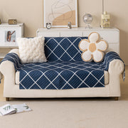 Quilted Printed Sofa Cover for Indian Sofa Set – Washable (Blue Diamond)