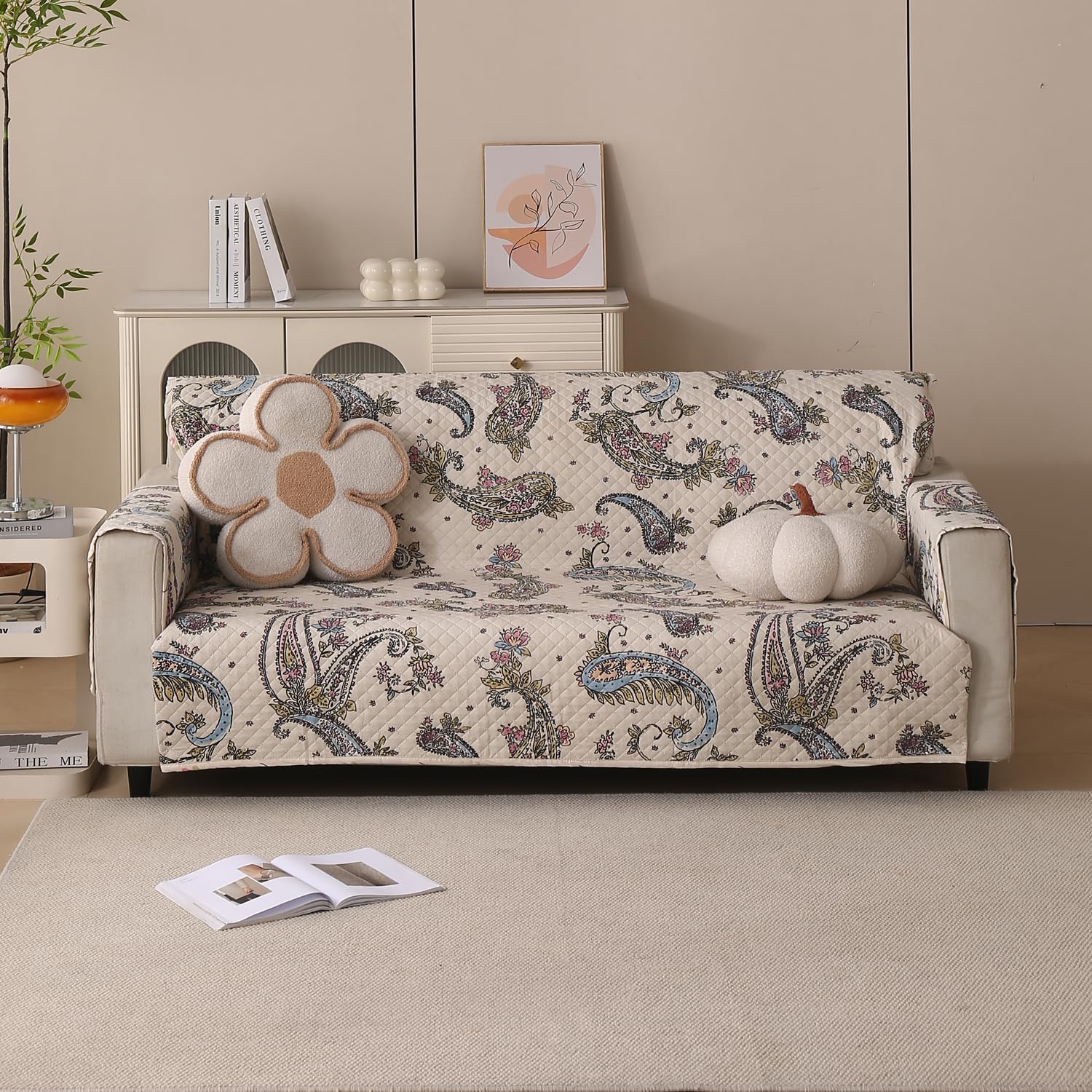 Polyester Sofa Cover Mat Reversible Couch Protector-White Pearl
