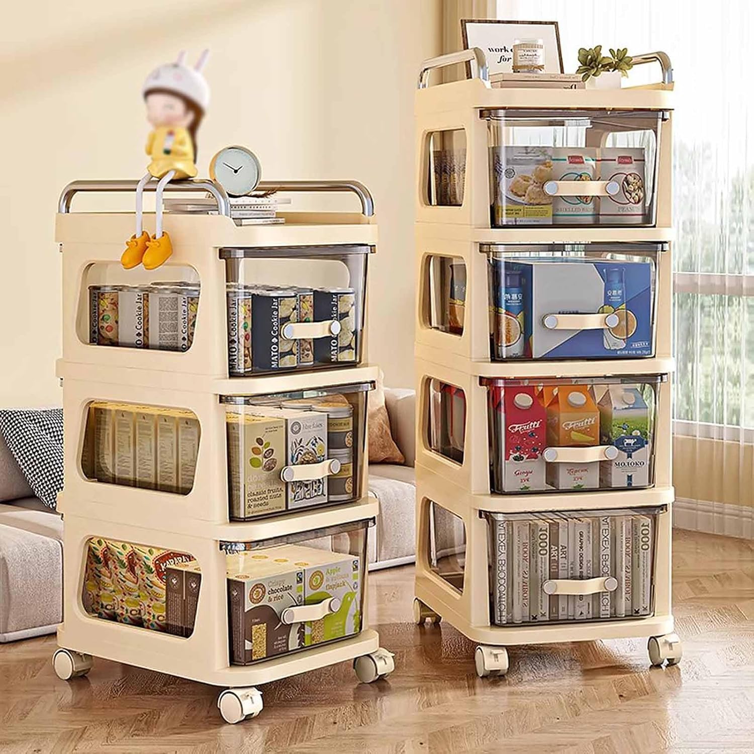 Slim Drawer Rolling Storage Cabinet – Plastic Organizer (Cream)