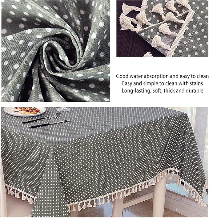 Rectangle Cotton Linen Table Cloth (140x180cm, Grey Polka)