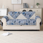 'Aura Petal Series' Quilted Sofa Mat Printed – Anti Slip (Hexa Blue)