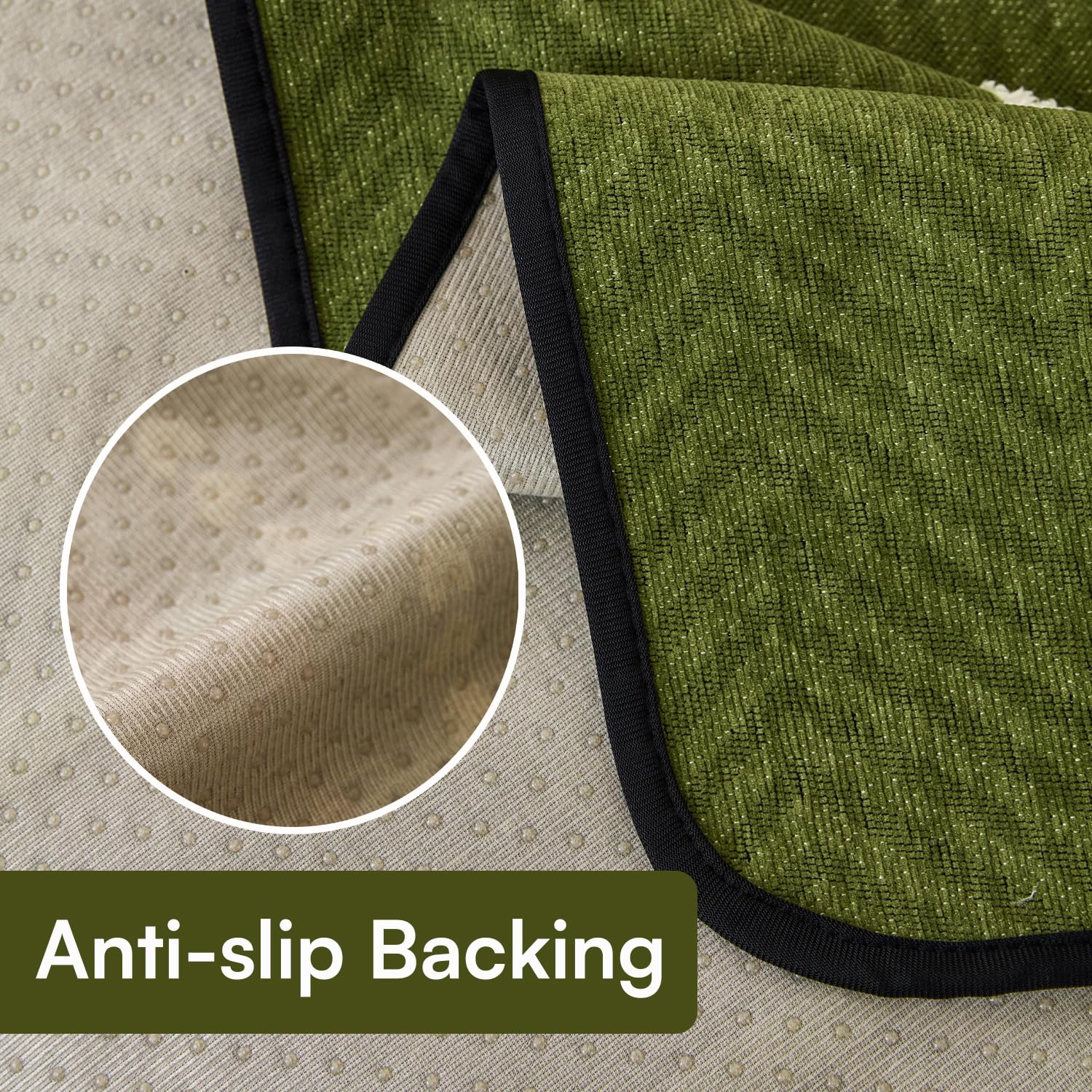 Loom Stripe Series Chenille Couch Cover Curved Edge Quilted Non-Slip Slipcover (Green)