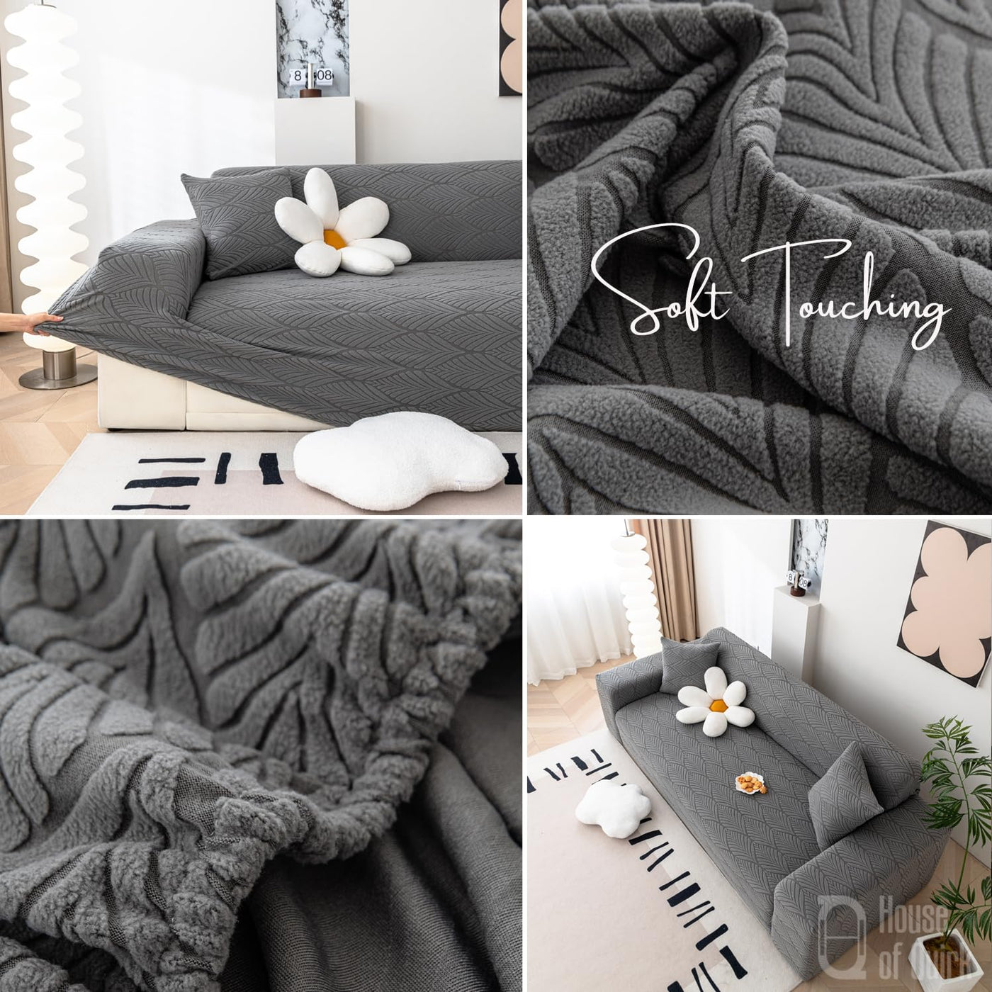 Universal Jacquard Leaf Texture Fabric Sofa Cover-Charcoal