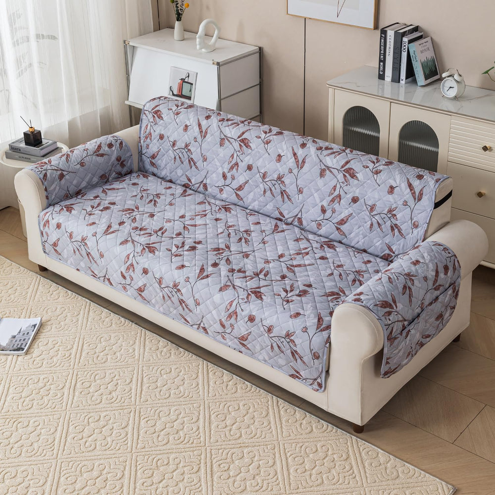 Gulnaar Series Anti-Slip Sofa Cover Mat with Pocket – Polyester Couch Protector(Hazel Bloom)