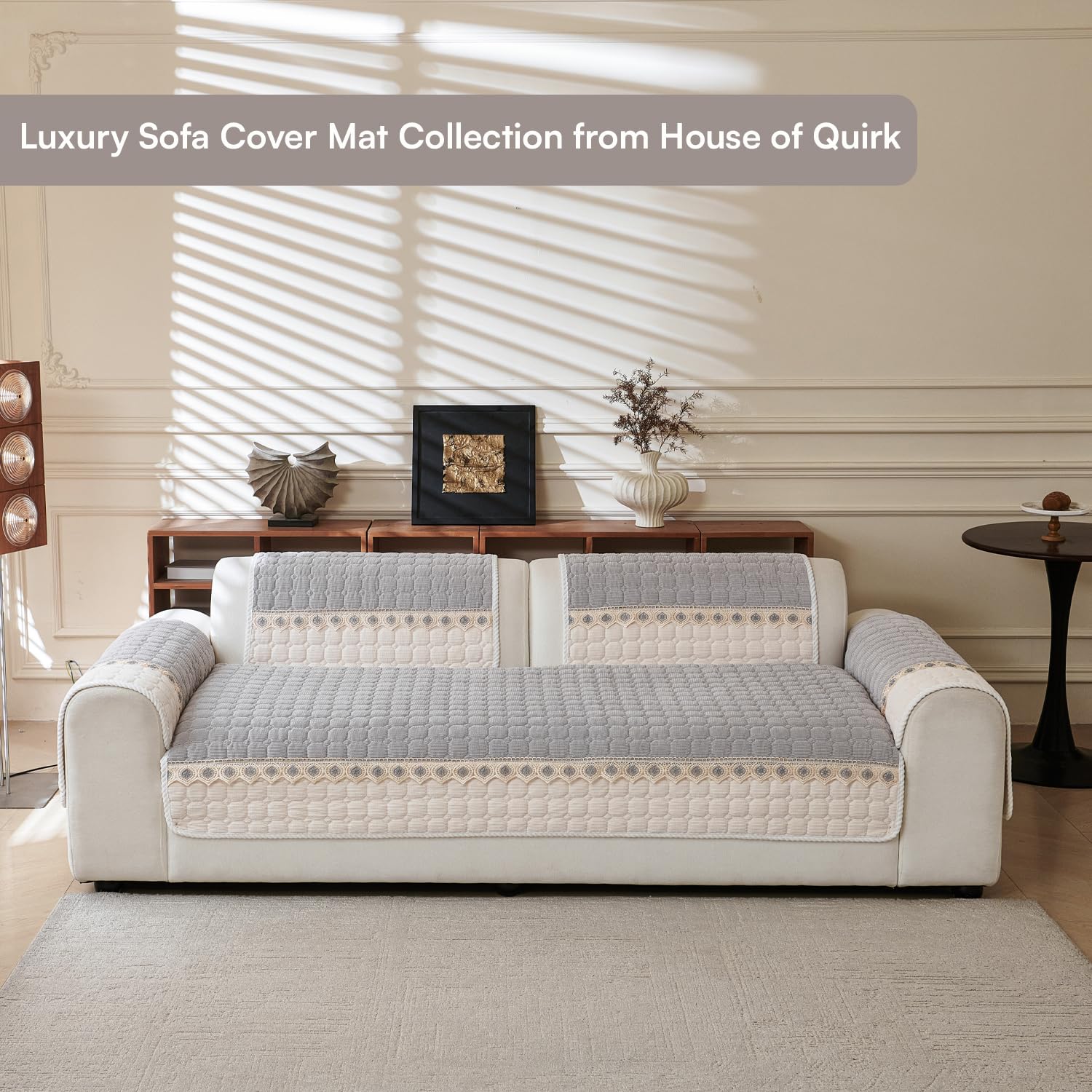 Waffle Quilt Corduroy Chenille Sofa Cover – Quilted, Non-Slip, Washable & Durable Protector (Grey)