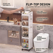4 Layer Narrow Gap Storage Cabinet with Wheels - Cream