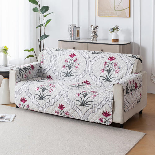 Mughal Series Anti-Slip Sofa Cover Mat with Pocket – Polyester Couch Protector(Mughal Buta)