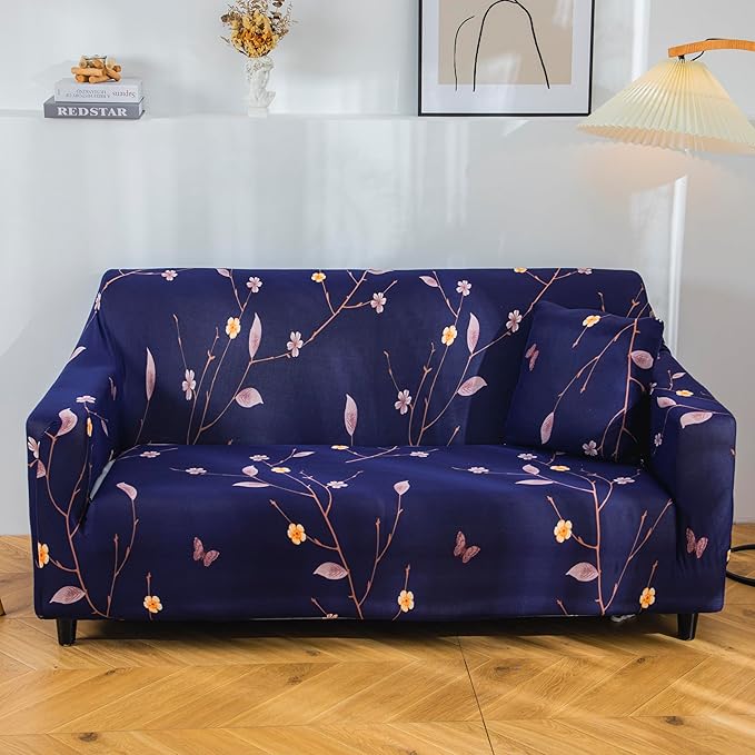 Universal 3 Piece Sofa Covers (3+1+1 Seater) (Dark Blue Butterfly)