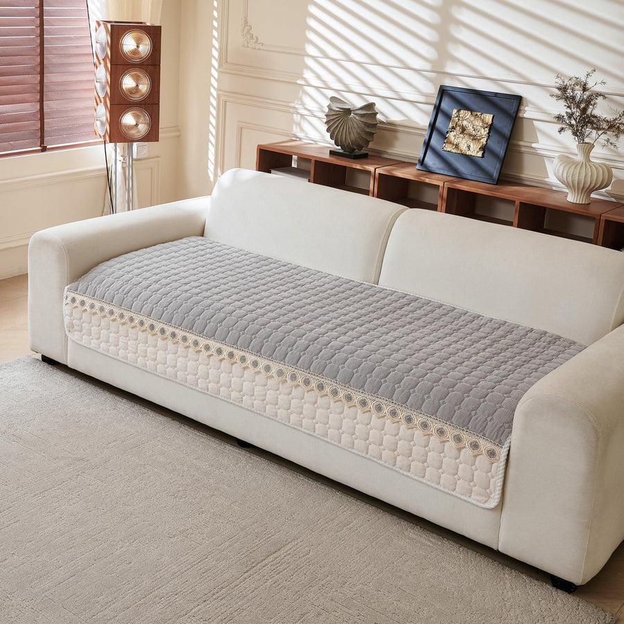 Waffle Quilt Corduroy Chenille Sofa Cover – Quilted, Non-Slip, Washable & Durable Protector (Grey)